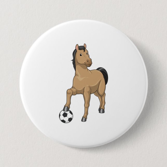 Horse as Soccer player with Soccer 7.5 Cm Round Badge (Front)