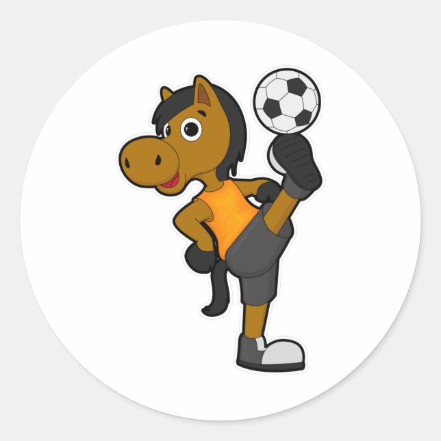 Horse as Soccer player with Soccer ball Classic Round Sticker (Front)