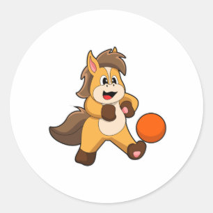 Horse as Soccer player with Soccer ball Classic Round Sticker