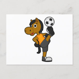 Horse as Soccer player with Soccer ball Postcard