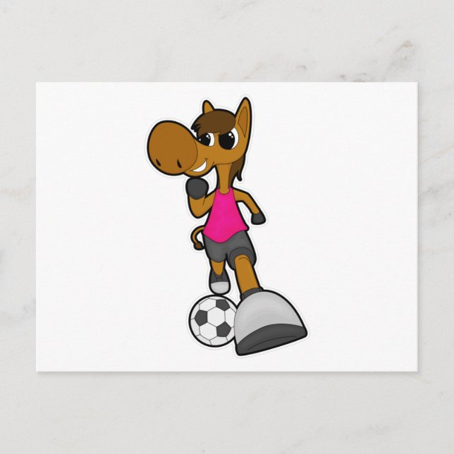 Horse as Soccer player with Soccer ball Postcard (Front)