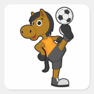 Horse as Soccer player with Soccer ball Square Sticker