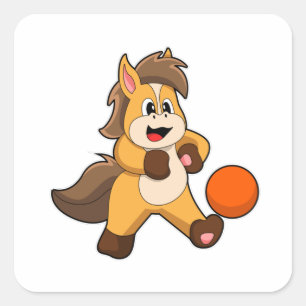 Horse as Soccer player with Soccer ball Square Sticker