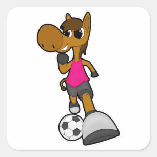 Horse as Soccer player with Soccer ball Square Sticker