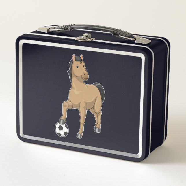 Horse as Soccer player with Soccer Metal Lunch Box (Front)