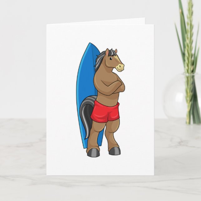 Horse as Surfer with Surfboard Card (Front)