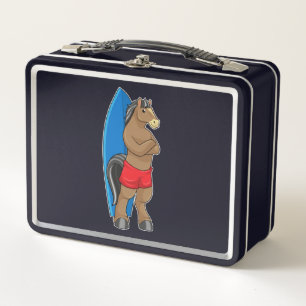 Horse as Surfer with Surfboard Metal Lunch Box