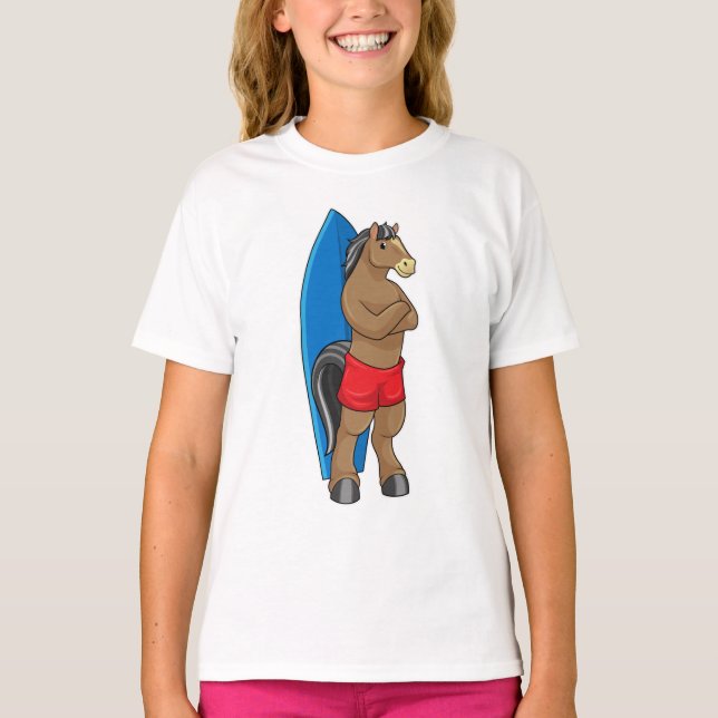 Horse as Surfer with Surfboard T-Shirt (Front)