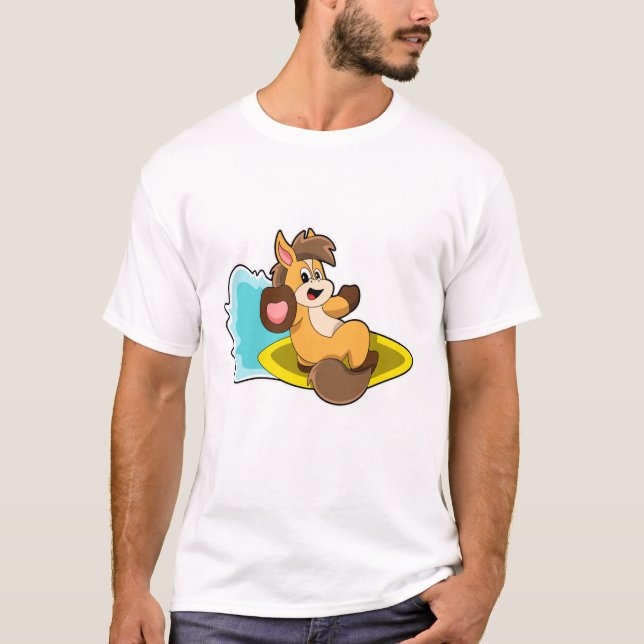 Horse as Surfer with Surfboard T-Shirt (Front)