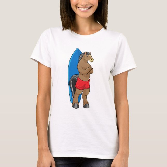 Horse as Surfer with Surfboard T-Shirt (Front)