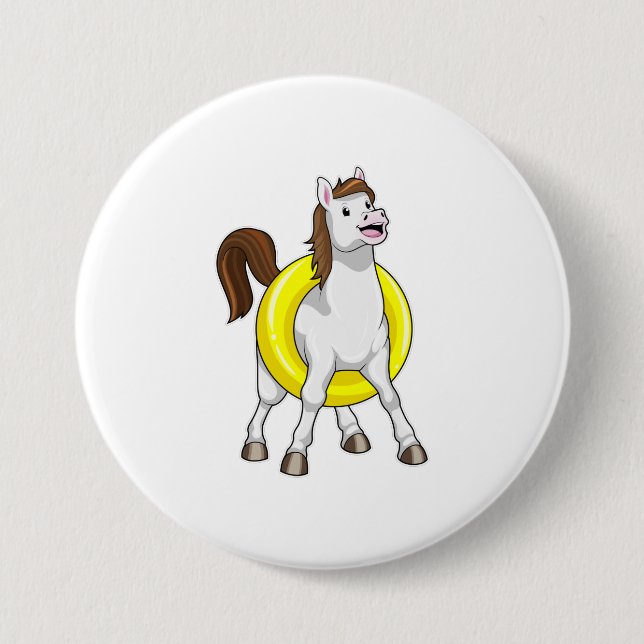 Horse as Swimmer with Lifebouy 7.5 Cm Round Badge (Front)