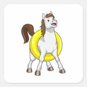 Horse as Swimmer with Lifebouy Square Sticker
