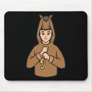 Horse ASL Hand Gesture Deaf Hearing Loss Awareness Mouse Mat