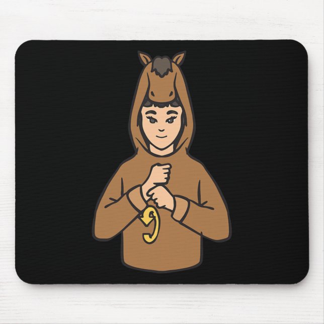 Horse ASL Hand Gesture Deaf Hearing Loss Awareness Mouse Mat (Front)