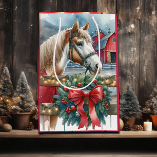 Horse at a Farm Christmas Medium Gift Bag