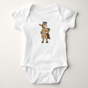 Horse at Baseball with Baseball bat Baby Bodysuit