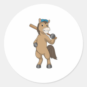 Horse at Baseball with Baseball bat Classic Round Sticker