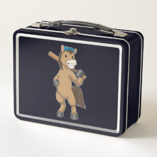 Horse at Baseball with Baseball bat Metal Lunch Box