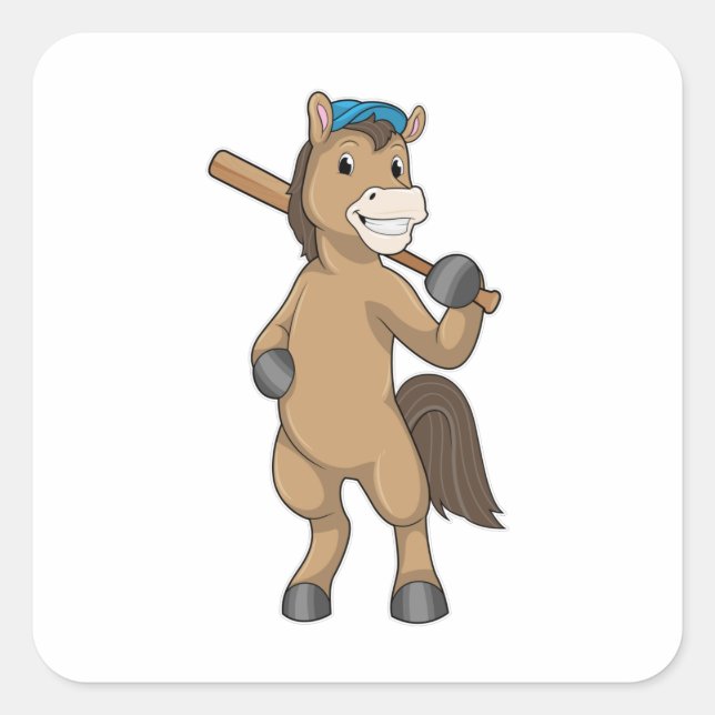 Horse at Baseball with Baseball bat Square Sticker (Front)