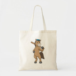Horse at Baseball with Baseball bat Tote Bag