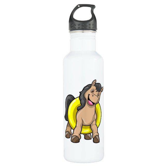 Horse at Beach with Swim ring 710 Ml Water Bottle (Front)
