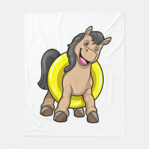 Horse at Beach with Swim ring Fleece Blanket