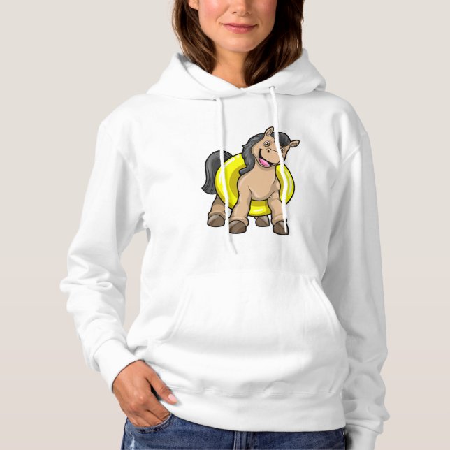 Horse at Beach with Swim ring Hoodie (Front)