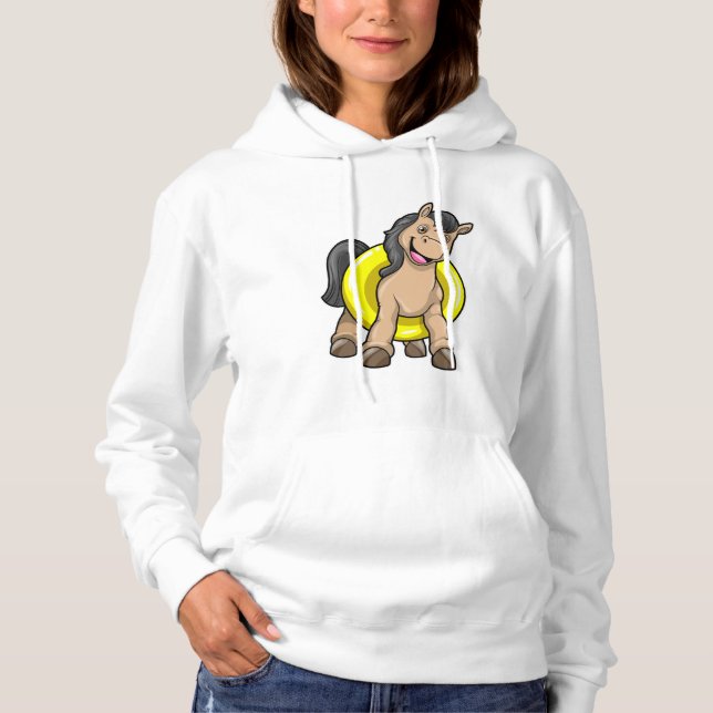 Horse at Beach with Swim ring Hoodie (Front)