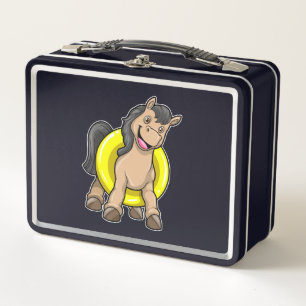 Horse at Beach with Swim ring Metal Lunch Box