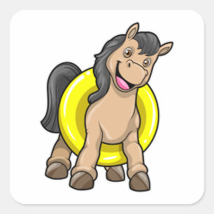 Horse at Beach with Swim ring Square Sticker