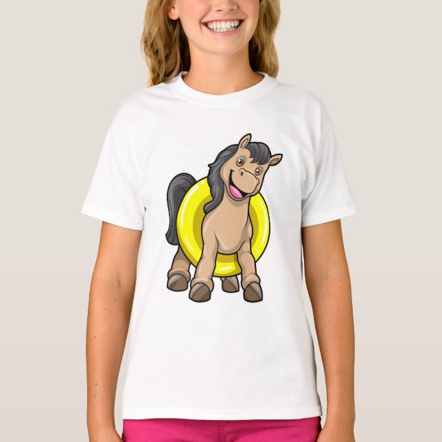 Horse at Beach with Swim ring T-Shirt (Front)