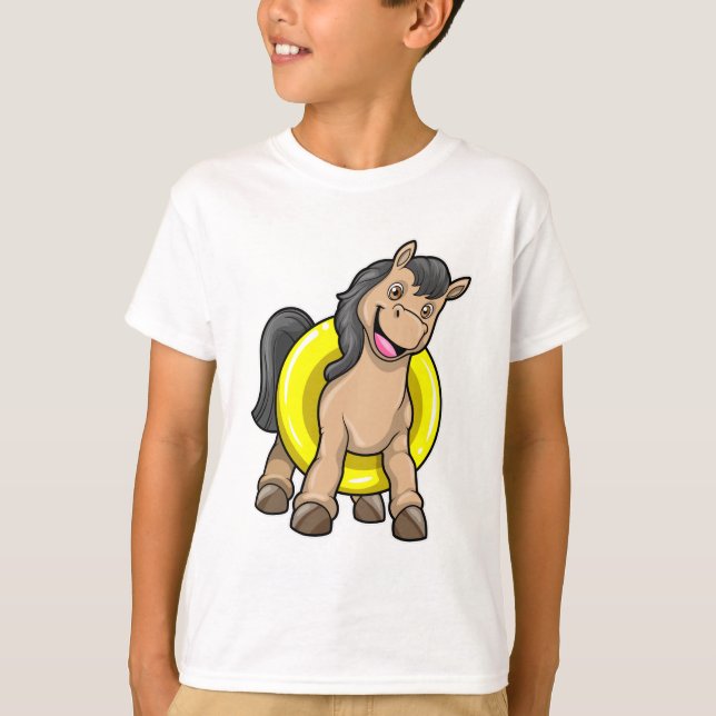 Horse at Beach with Swim ring T-Shirt (Front)