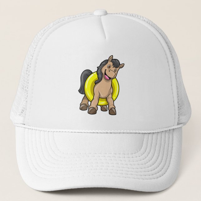 Horse at Beach with Swim ring Trucker Hat (Front)