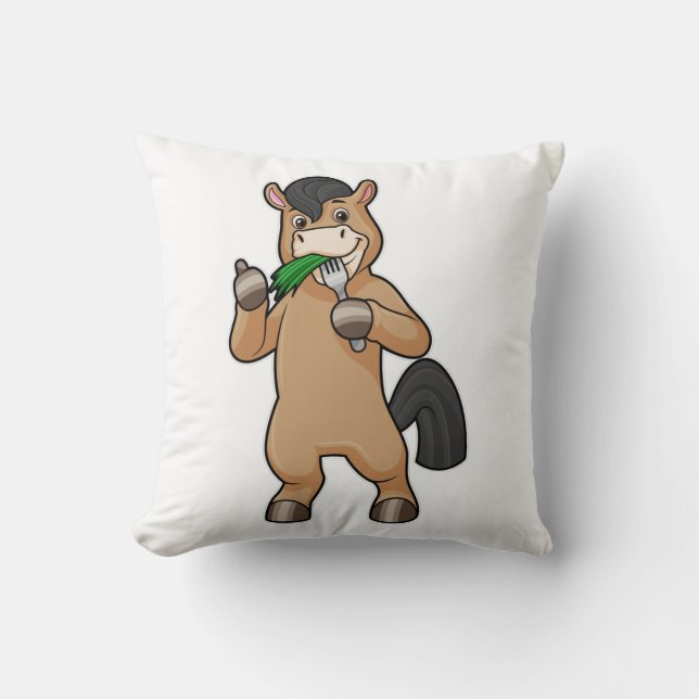 Horse at Eating Vegan Cushion (Front)