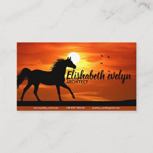 Horse At Sunset Silhouette Business Card (Front)