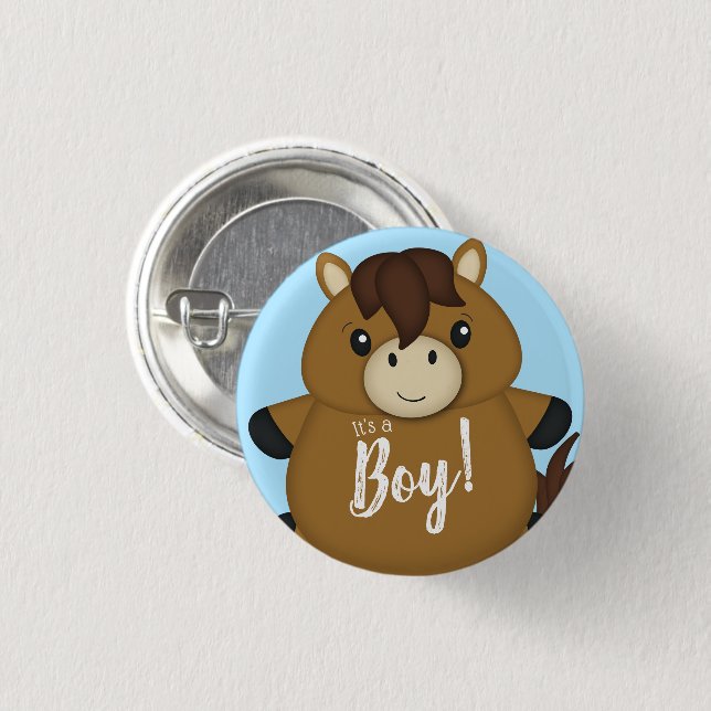 Horse Baby Shower Blue Boy 3 Cm Round Badge (Front & Back)