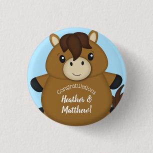 Horse Baby Shower Blue Boy 3 Cm Round Badge