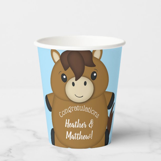 Horse Baby Shower Blue Boy Paper Cups (Front)