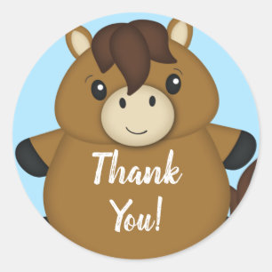 Horse Baby Shower Blue Classic Round Sticker