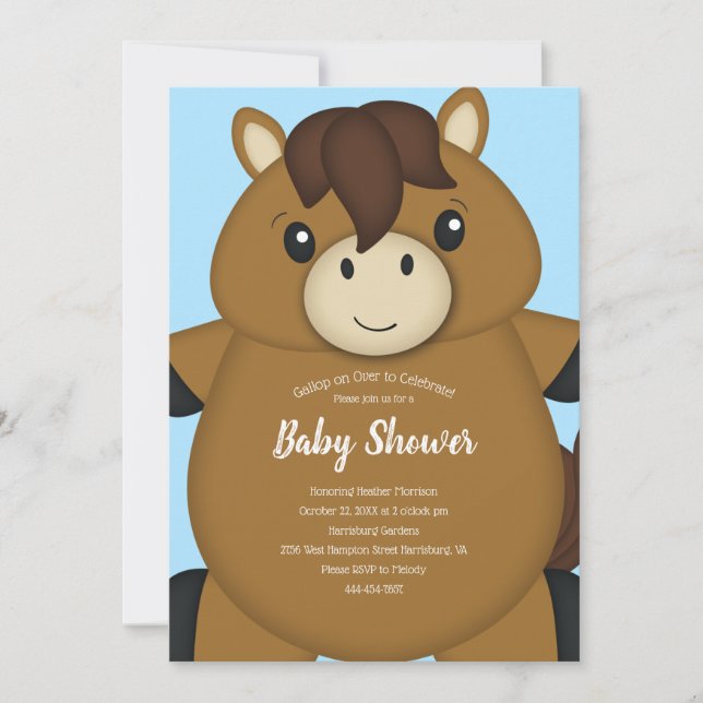 Horse Baby Shower Blue Invitation (Front)