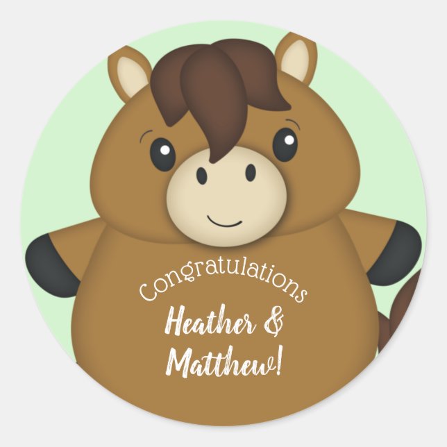 Horse Baby Shower Classic Round Sticker (Front)