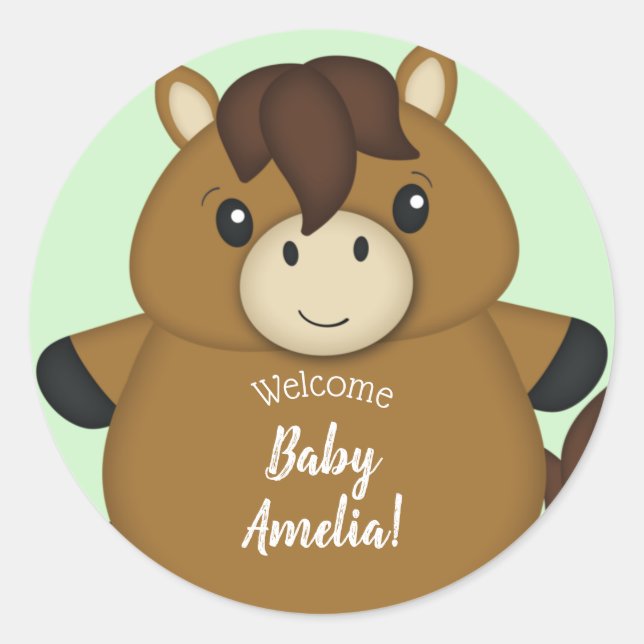 Horse Baby Shower Classic Round Sticker (Front)