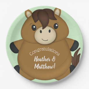 Horse Baby Shower Green Paper Plate
