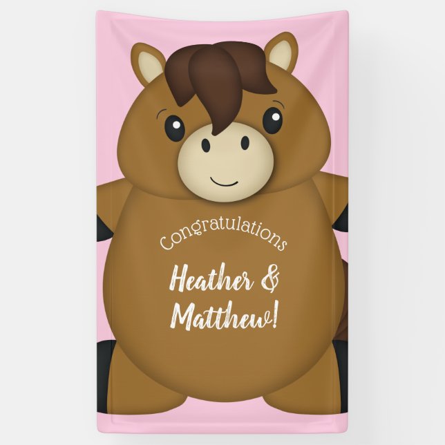 Horse Baby Shower Pink Banner (Vertical)