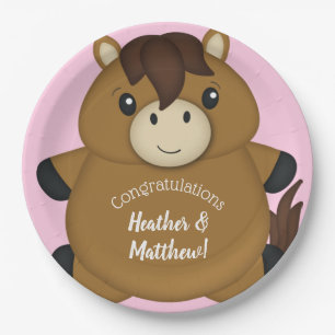 Horse Baby Shower Pink Girl Paper Plate