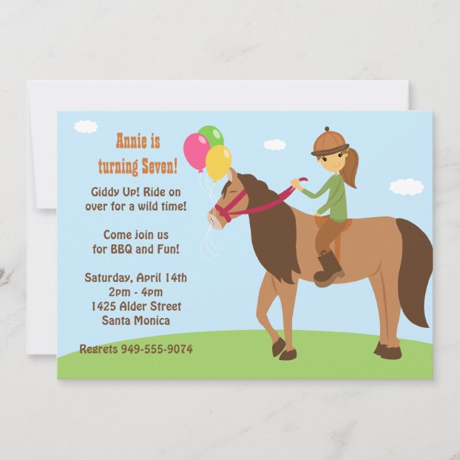 Horse Back Rider Birthday Party Invitation (Front)