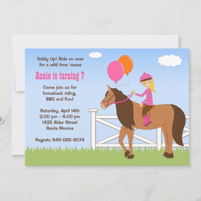 Horse Back Riding Birthday Party Invitation (Front)