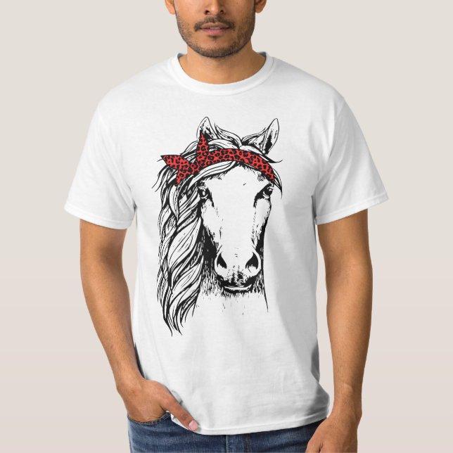 Horse Bandana Leopard for Horse Lover Horsebak Rid T-Shirt (Front)