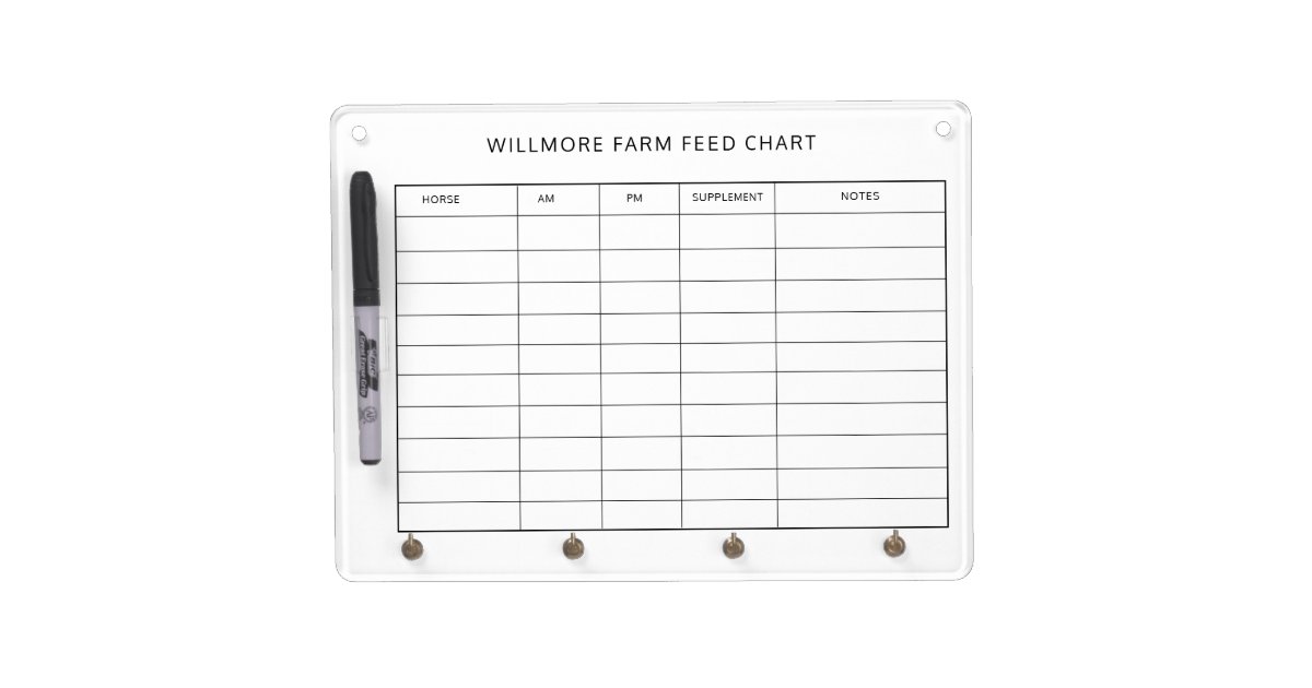 Horse Barn Feed Chart Care Chart Dry Erase Board With Key Ring Holder