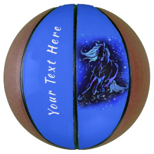 Horse Basketball Running In Blue Night Custom Text